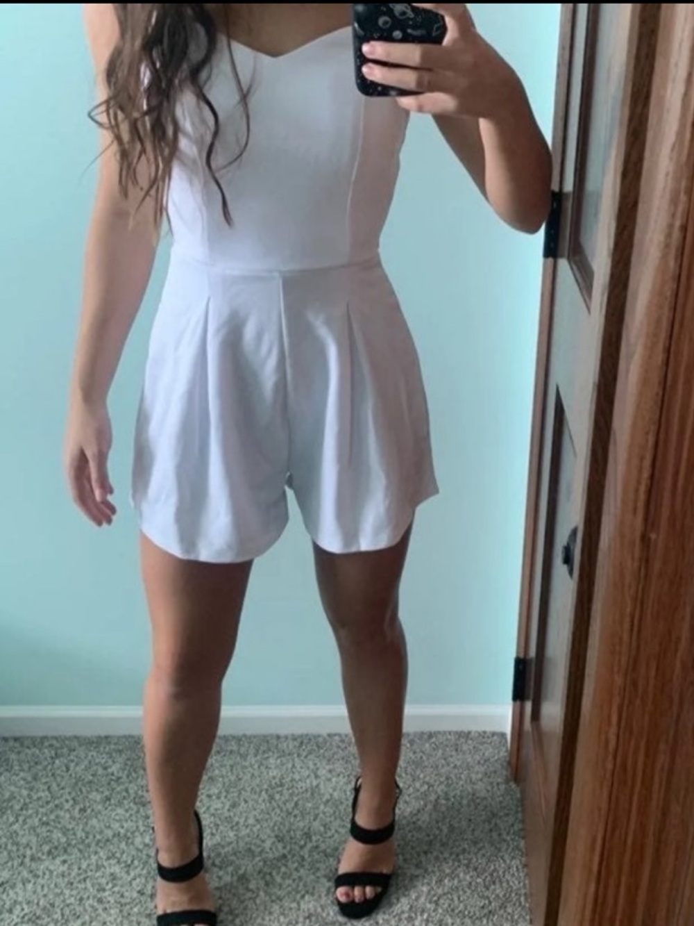 NWT Francesca’s White Romper Crotchet Lace Back Detail